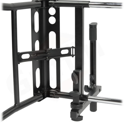 GRIFFIN 2-Tier DJ Coffin Workstation Stand | Double Table Top Keyboard & Laptop Holder | Digital Piano Rack Mount Platform for Studio Mixer Controllers, Turntable, Speakers, & Stage Equipment