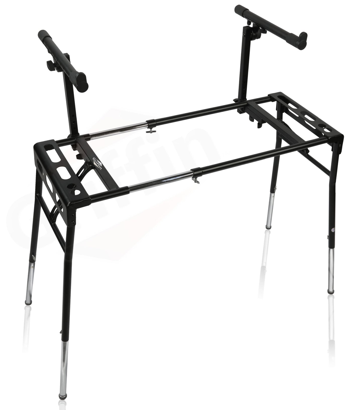 GRIFFIN 2-Tier DJ Coffin Workstation Stand - Double Table Top Keyboard & Laptop Holder - Duel Level Digital Piano Rack Mount Platform for Studio Mixer
