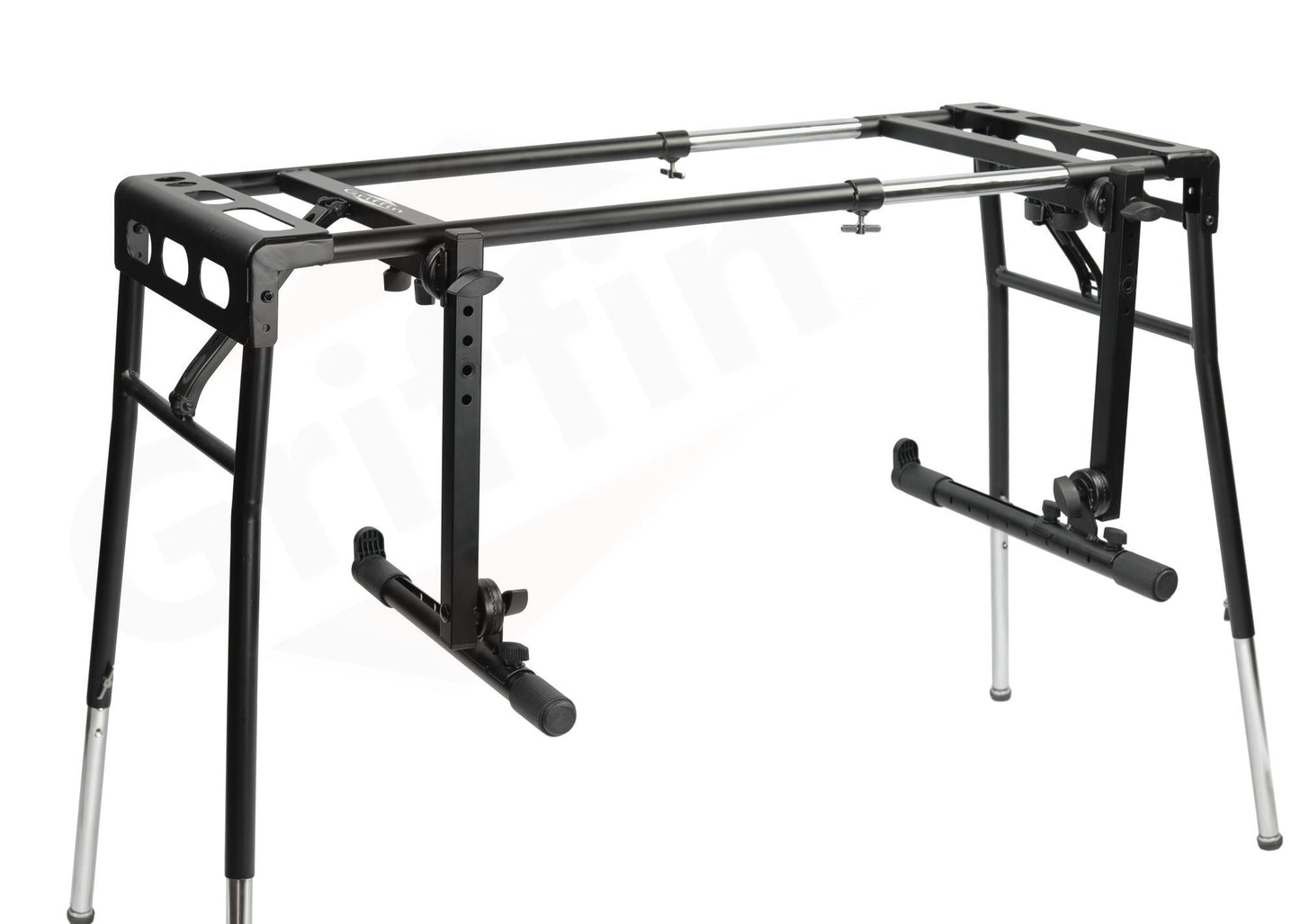 GRIFFIN 2-Tier DJ Coffin Workstation Stand | Double Table Top Keyboard & Laptop Holder | Digital Piano Rack Mount Platform for Studio Mixer Controllers, Turntable, Speakers, & Stage Equipment