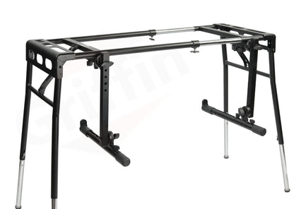 GRIFFIN 2-Tier DJ Coffin Workstation Stand | Double Table Top Keyboard & Laptop Holder | Digital Piano Rack Mount Platform for Studio Mixer Controllers, Turntable, Speakers, & Stage Equipment