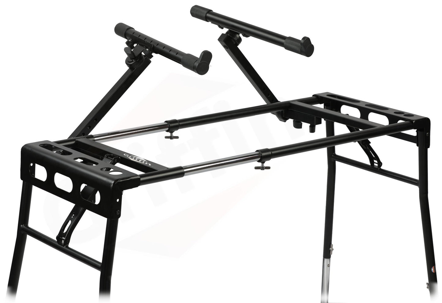 GRIFFIN 2-Tier DJ Coffin Workstation Stand | Double Table Top Keyboard & Laptop Holder | Digital Piano Rack Mount Platform for Studio Mixer Controllers, Turntable, Speakers, & Stage Equipment