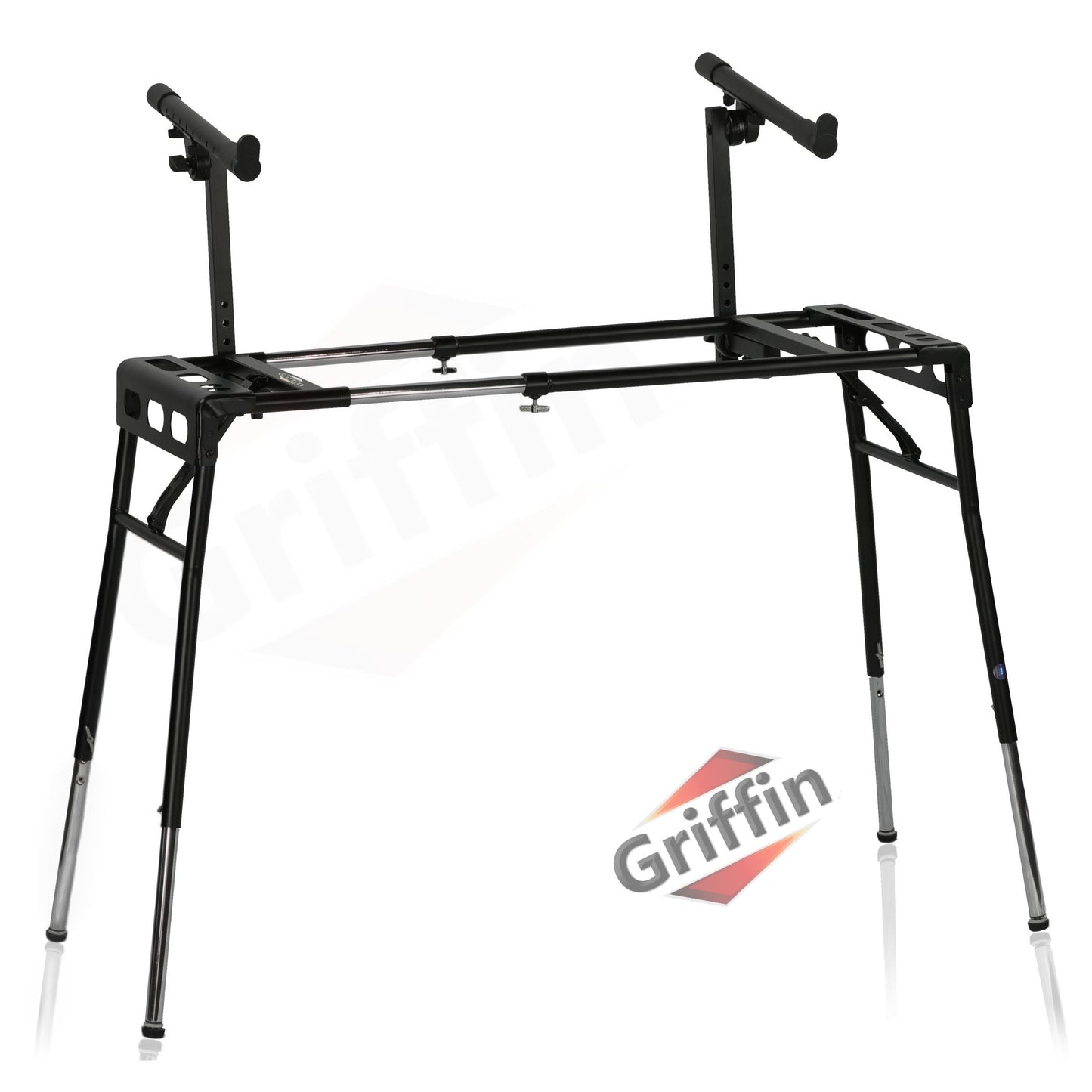 GRIFFIN 2-Tier DJ Coffin Workstation Stand | Double Table Top Keyboard & Laptop Holder | Digital Piano Rack Mount Platform for Studio Mixer Controllers, Turntable, Speakers, & Stage Equipment