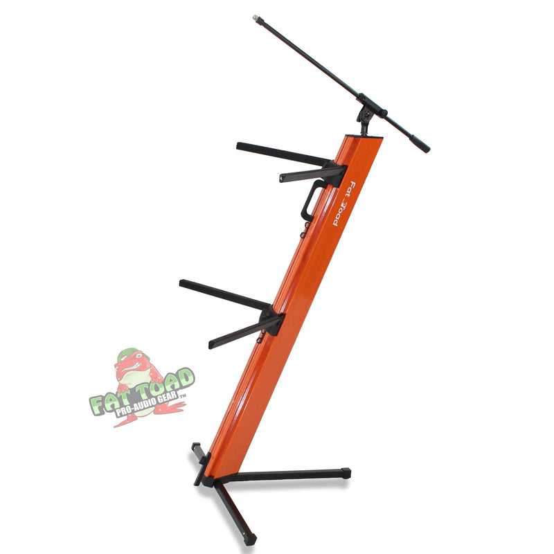 Keyboard Stand (2-Tier) with Mic Boom Arm Adapter by FAT TOAD - Professional Double Sliding Electronic Piano Column Tower for Turntable, DJ Audio Gear & Studio Synthesizer