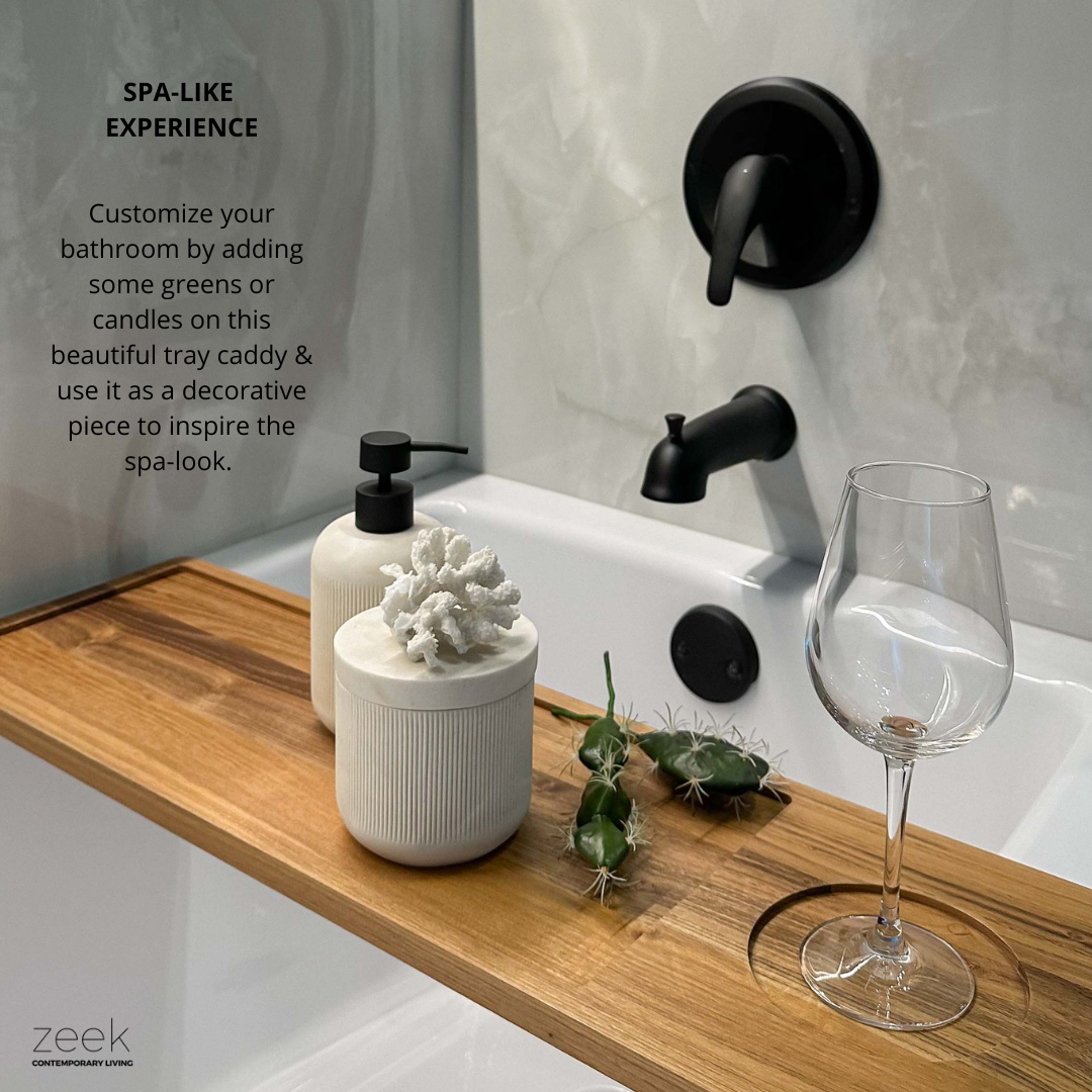 Zeek Natural Solid Wood Bathtub Tray Caddy ZBC3409