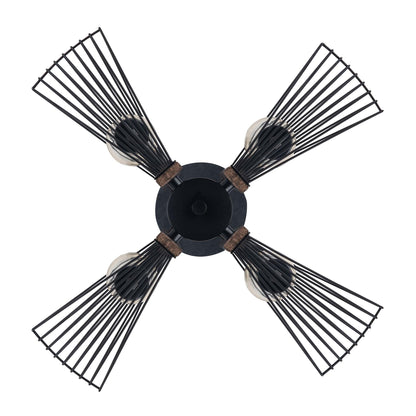 Zenith 4-Light Black & Wood Dimmable Island Pendant Light
