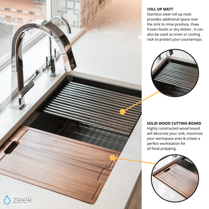 32" Undermount / Drop-In Single Bowl Workstation Kitchen Sink ZH-LD32
