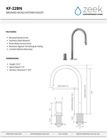 KF-22BN Brushed Nickle Pull-Down Kitchen Faucet