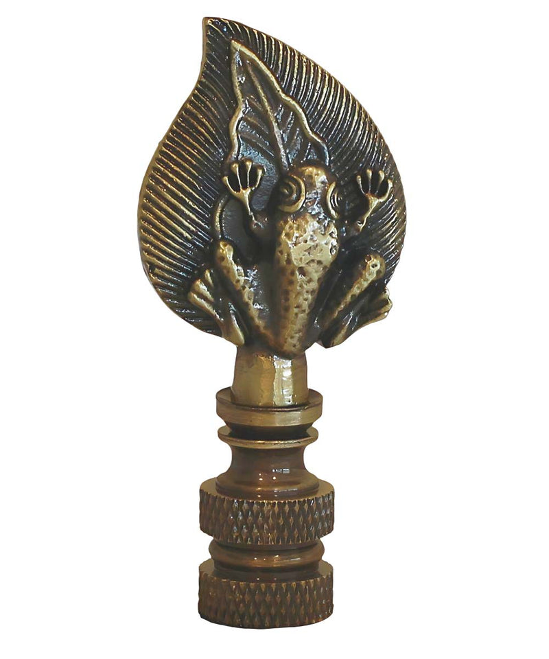 Frog-on-Lily-Pad Lamp Finial Antique Brass, 2.4"h