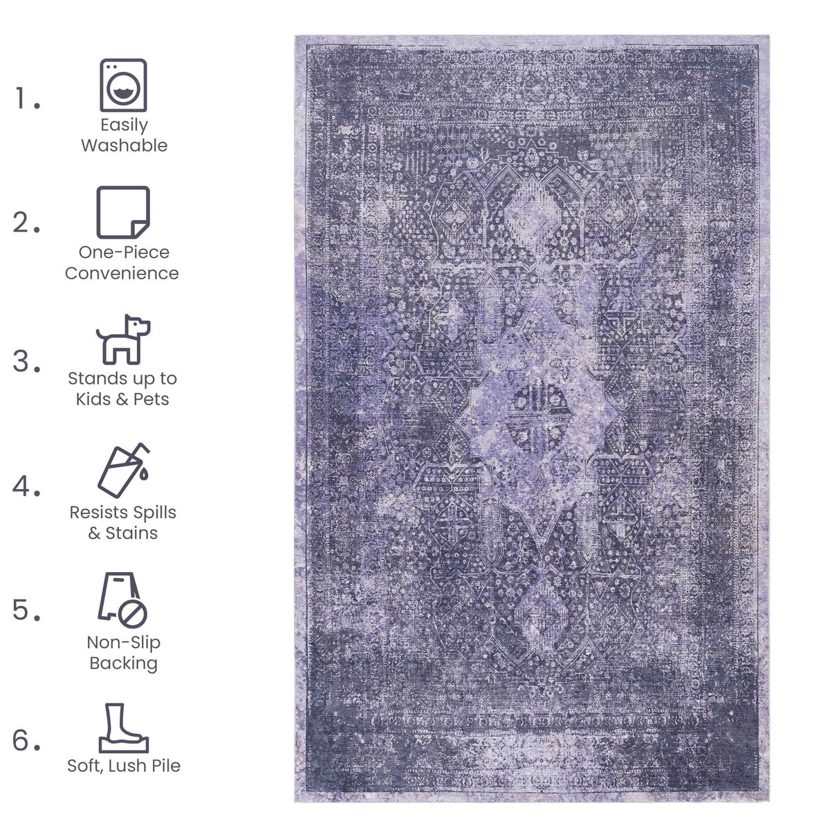 Maval - 8' X 10' Washable Area Rug - Anthracite