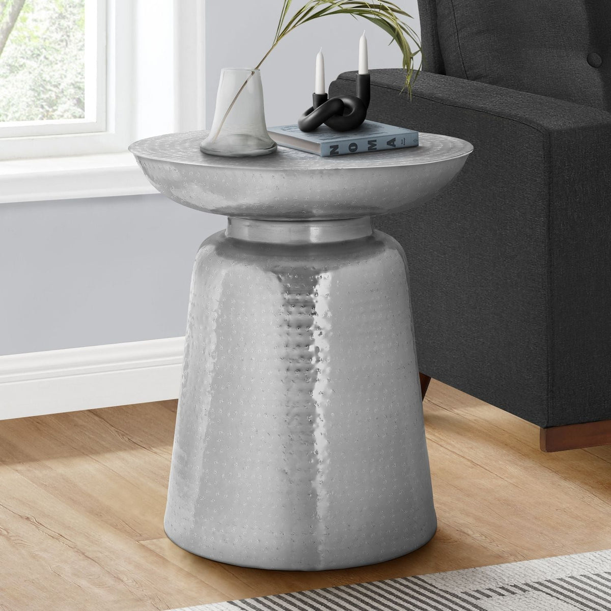 Drum Accent Side Table, Hammered Texture