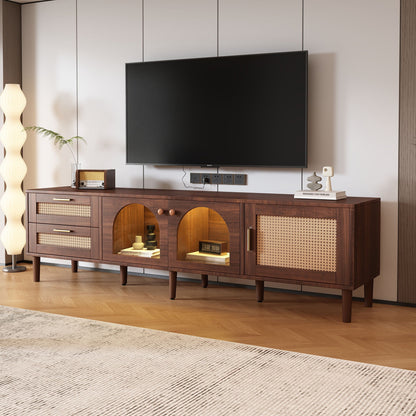 TV Stand With 3 Cabinets & 2 Drawers, LED Light Media Console For TVs Up To 80" - Dark Brown