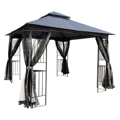 Patio Gazebo Tent With Ventilated Double Roof And Mosquito Net