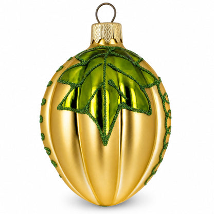 Pumpkin with Leaf Glass Christmas Ornament