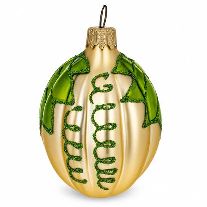 Pumpkin with Leaf Glass Christmas Ornament