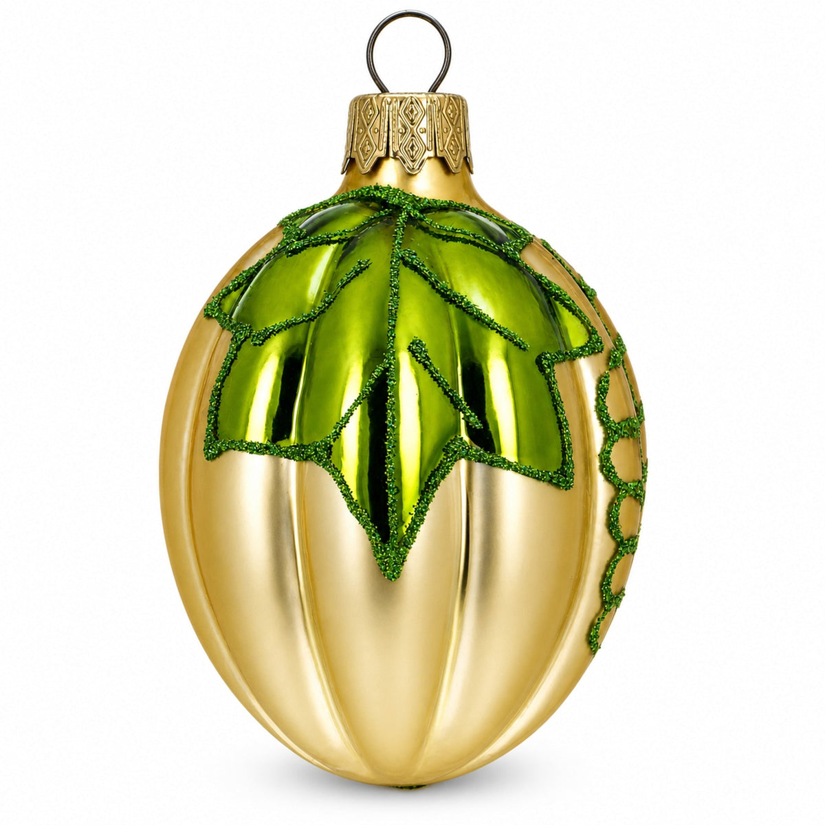 Pumpkin with Leaf Glass Christmas Ornament