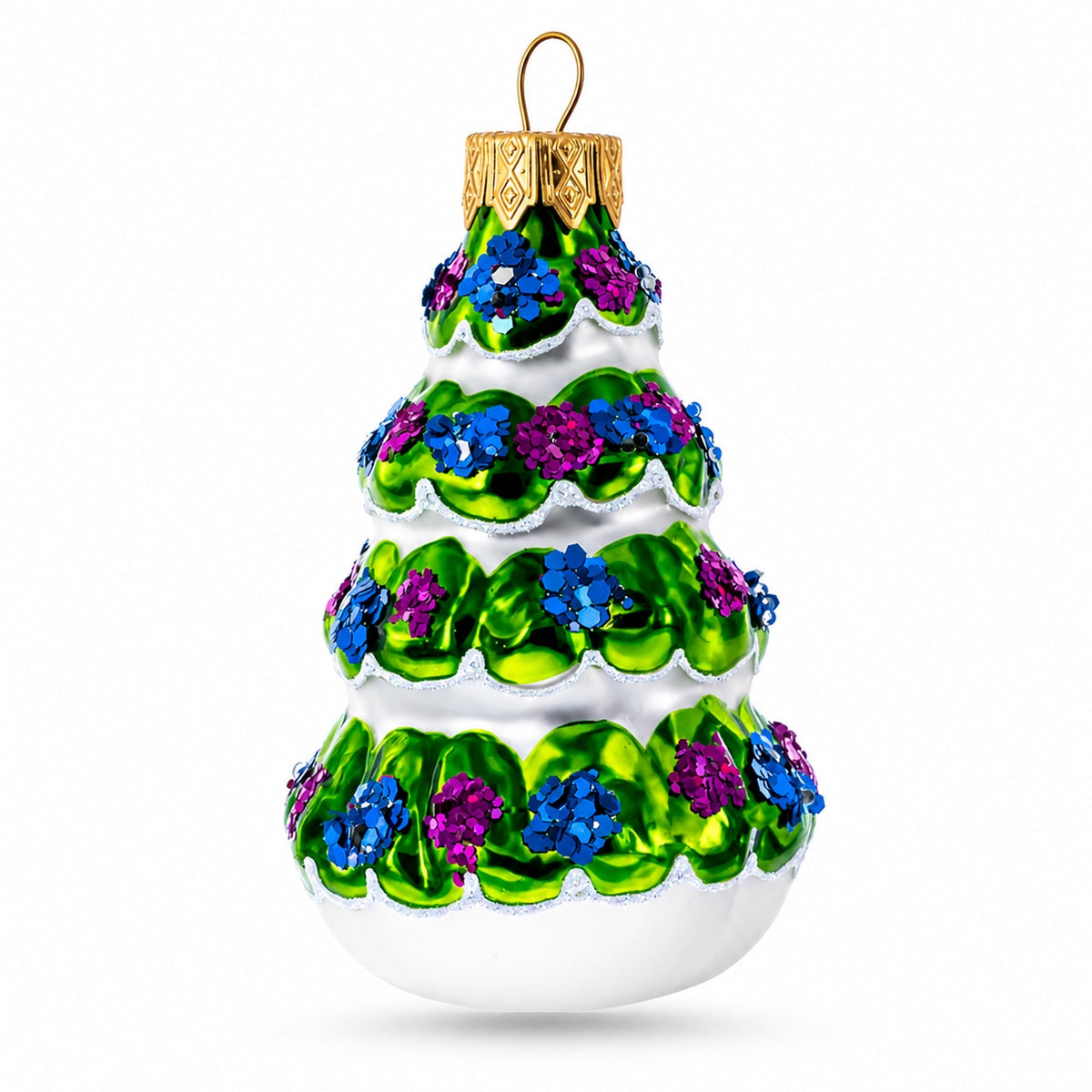 Snow-Covered Garland Tree Glass Christmas Ornament