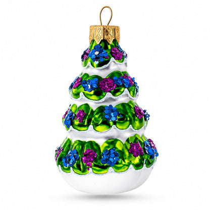 Snow-Covered Garland Tree Glass Christmas Ornament