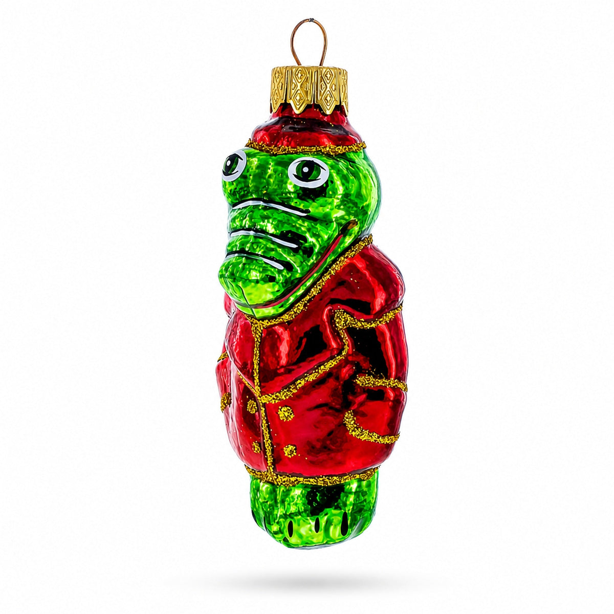 Crocodile in Red Jacket Glass Christmas Ornament