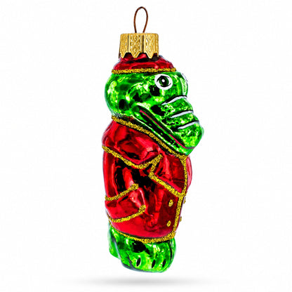 Crocodile in Red Jacket Glass Christmas Ornament