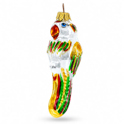 Rainbow-Tailed Parrot Glass Christmas Ornament
