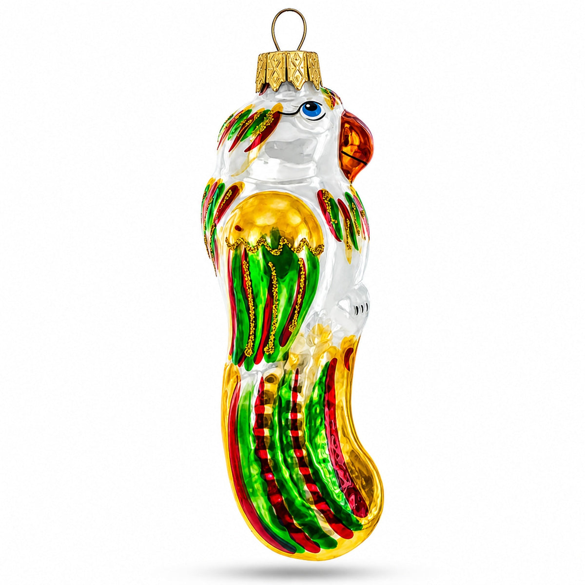 Rainbow-Tailed Parrot Glass Christmas Ornament