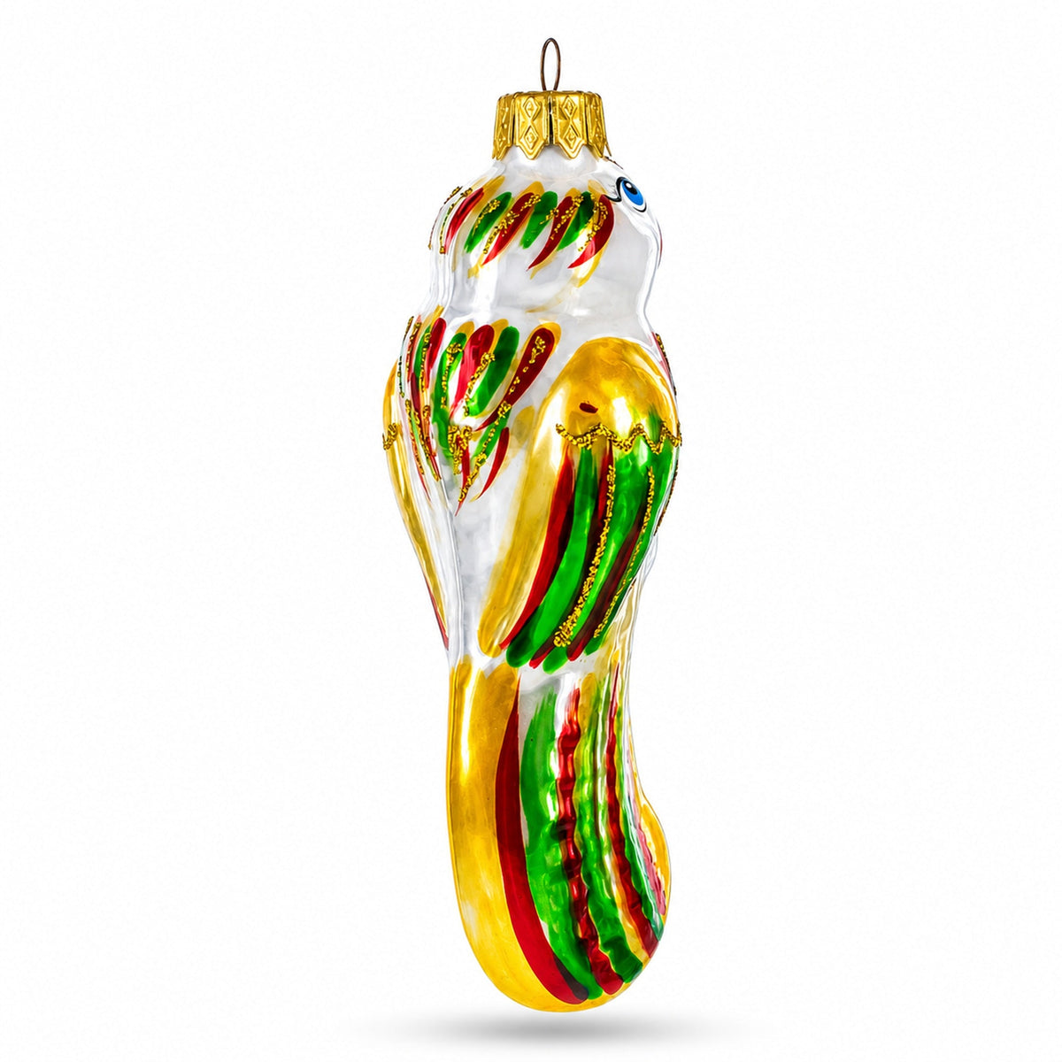 Rainbow-Tailed Parrot Glass Christmas Ornament