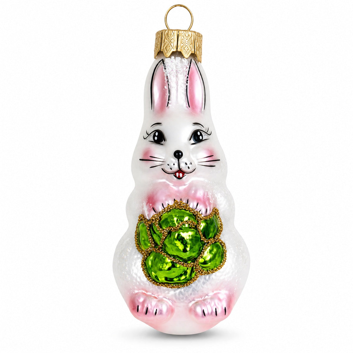 Bunny with Cabbage Glass Christmas Ornament
