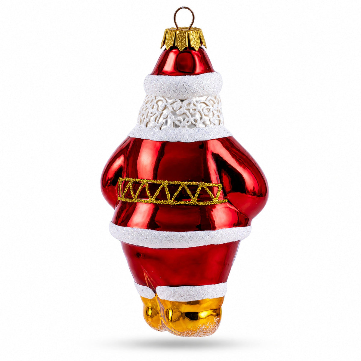 Santa with Blue Mittens Glass Christmas Ornament