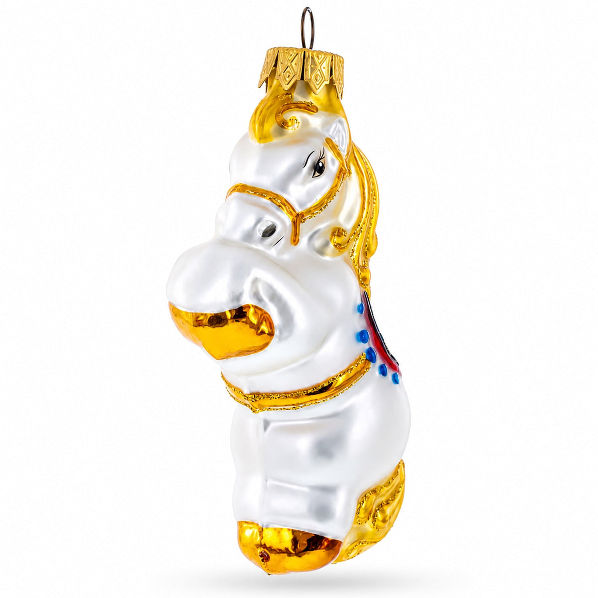 Circus Horse with Blue Saddle Glass Christmas Ornament