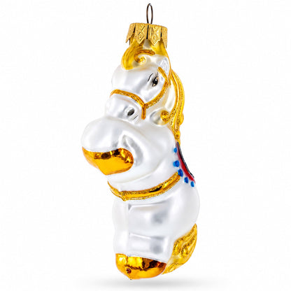 Circus Horse with Blue Saddle Glass Christmas Ornament
