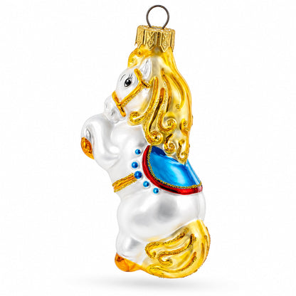 Circus Horse with Blue Saddle Glass Christmas Ornament