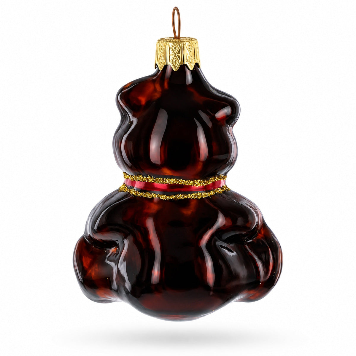 Teddy Bear with Red Bow Glass Christmas Ornament