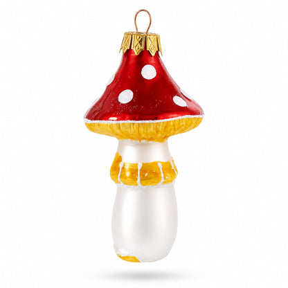 Mushroom with Red Cap and White Dots Glass Christmas Ornament