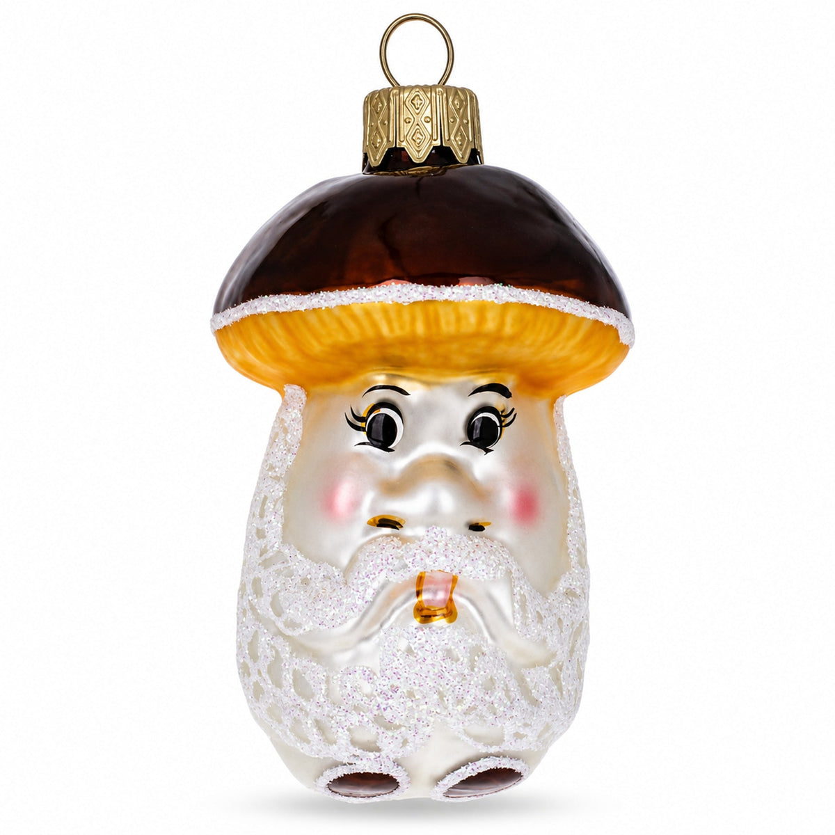Wise Grandpa Mushroom Glass Christmas Ornament