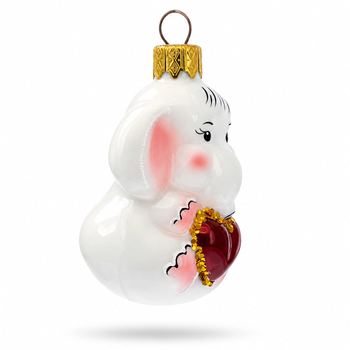 White Elephant with Red Heart Mini Glass Christmas Ornament