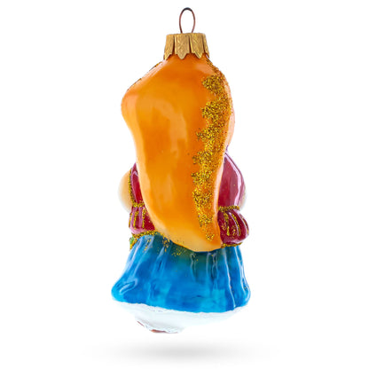 Fox in Folk Embroidered Costume Glass Christmas Ornament