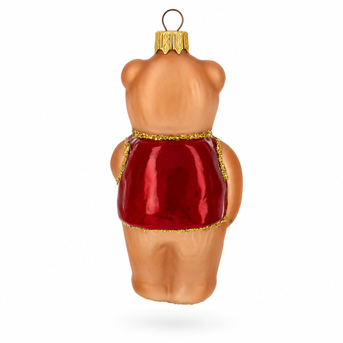 Brown Bear with Red Vest Glass Christmas Ornament