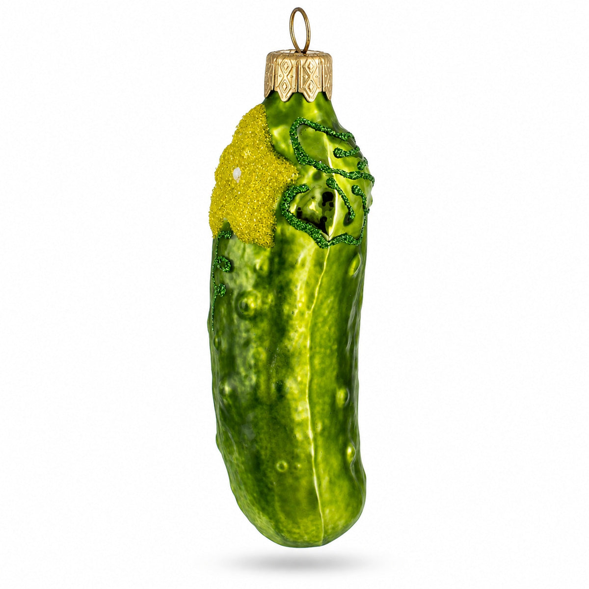 Cucumber with Vine and Star Blossom Glass Christmas Ornament