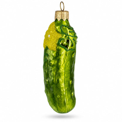 Cucumber with Vine and Star Blossom Glass Christmas Ornament