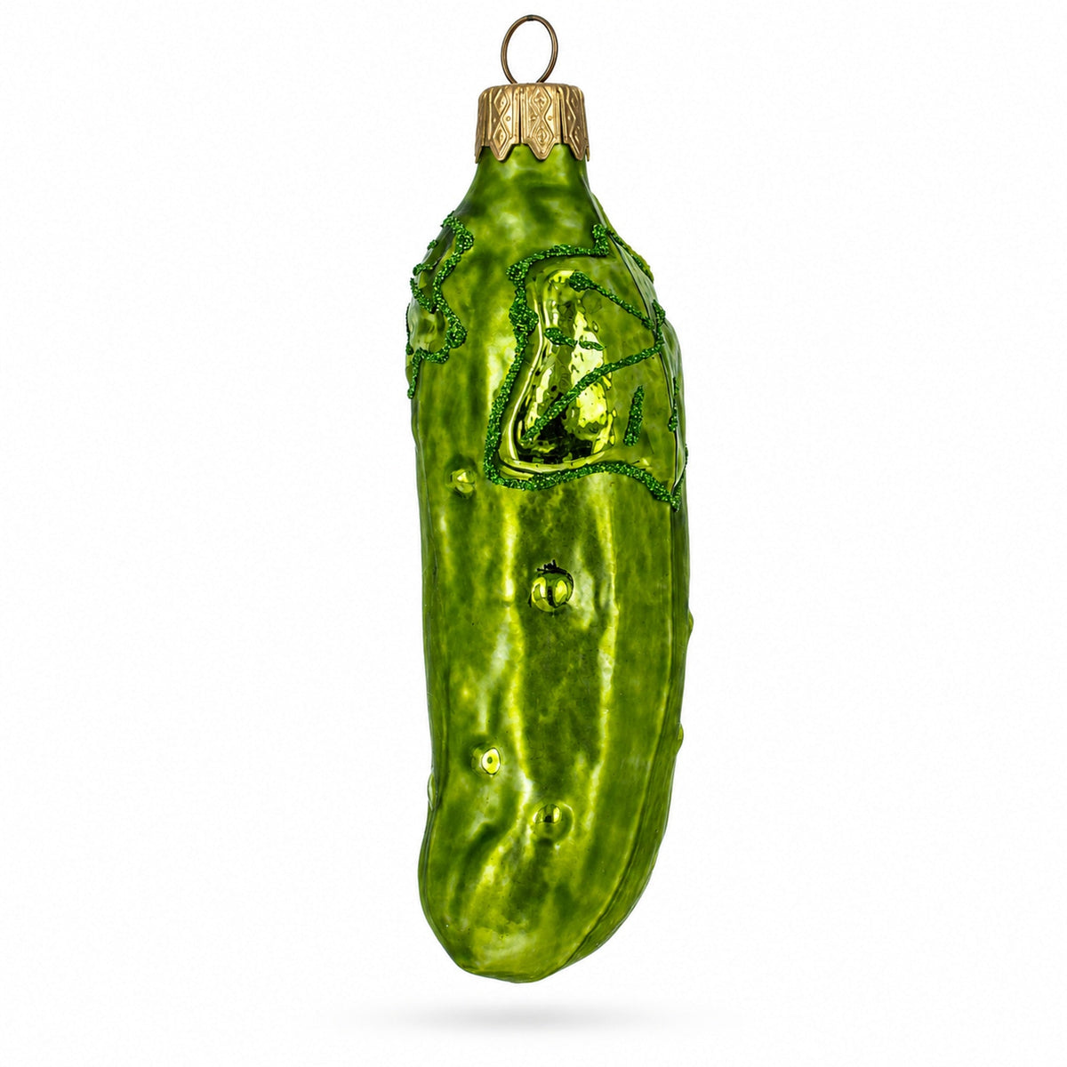 Cucumber with Vine and Star Blossom Glass Christmas Ornament
