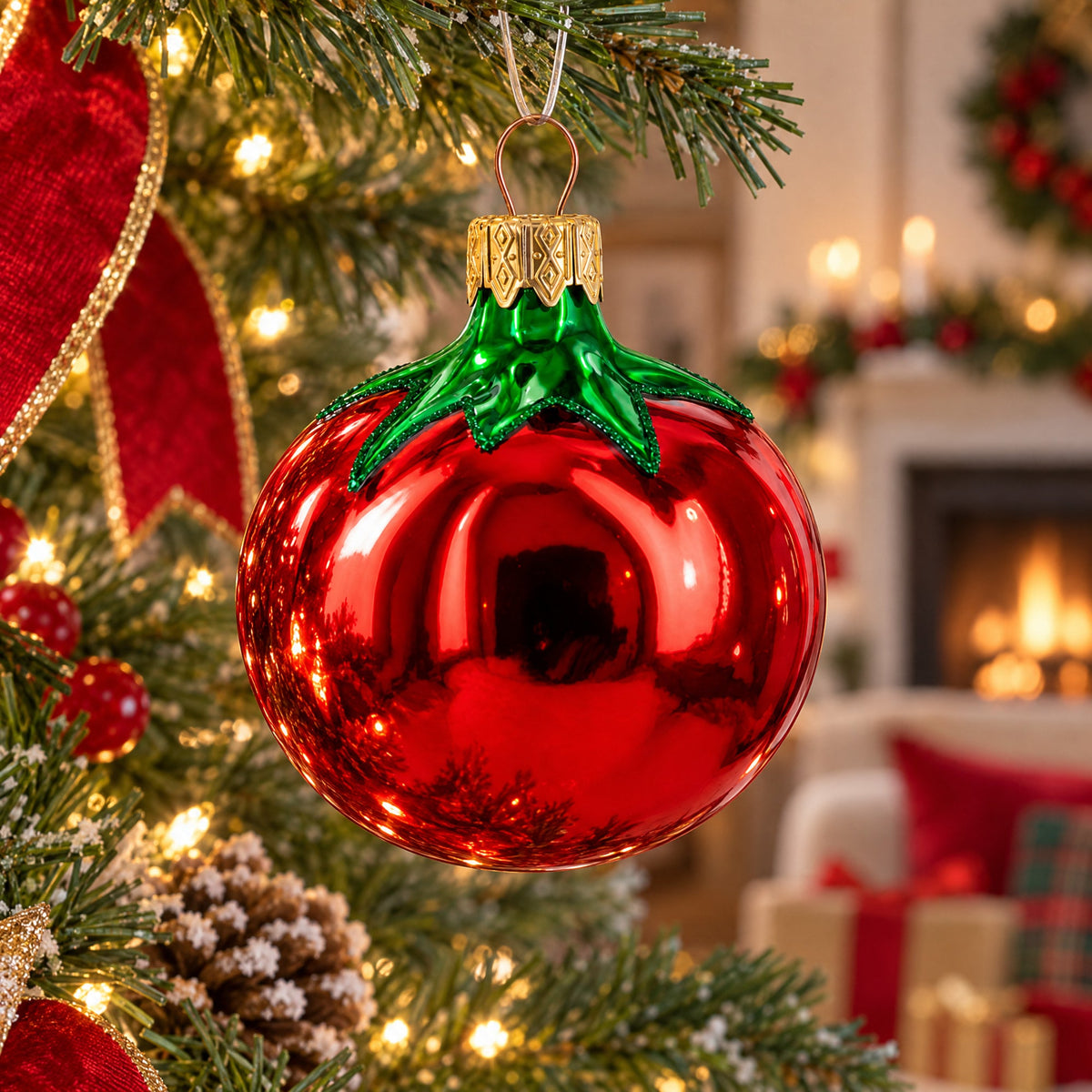 Red Tomato Mini Glass Christmas Ornament 2.8 Inches