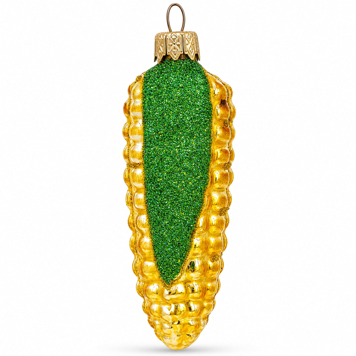 Corn Cob with Glossy Finish and Glitter Husk Glass Christmas Ornament