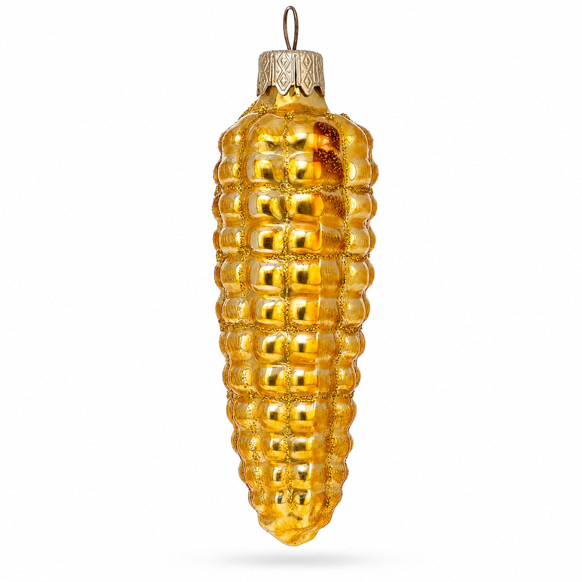 Corn Cob with Glossy Finish and Glitter Husk Glass Christmas Ornament