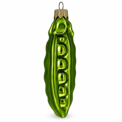 Green Pea Pod Glass Christmas Ornament