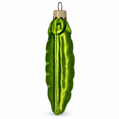 Green Pea Pod Glass Christmas Ornament