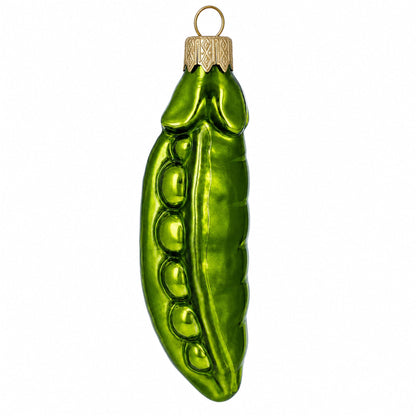 Green Pea Pod Glass Christmas Ornament