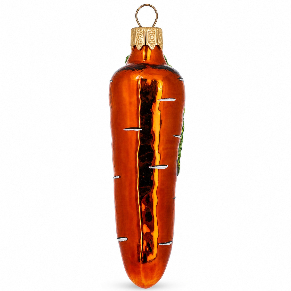 Orange Carrot with Glitter Leaves Glass Christmas Ornament