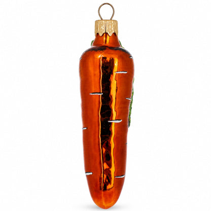 Orange Carrot with Glitter Leaves Glass Christmas Ornament