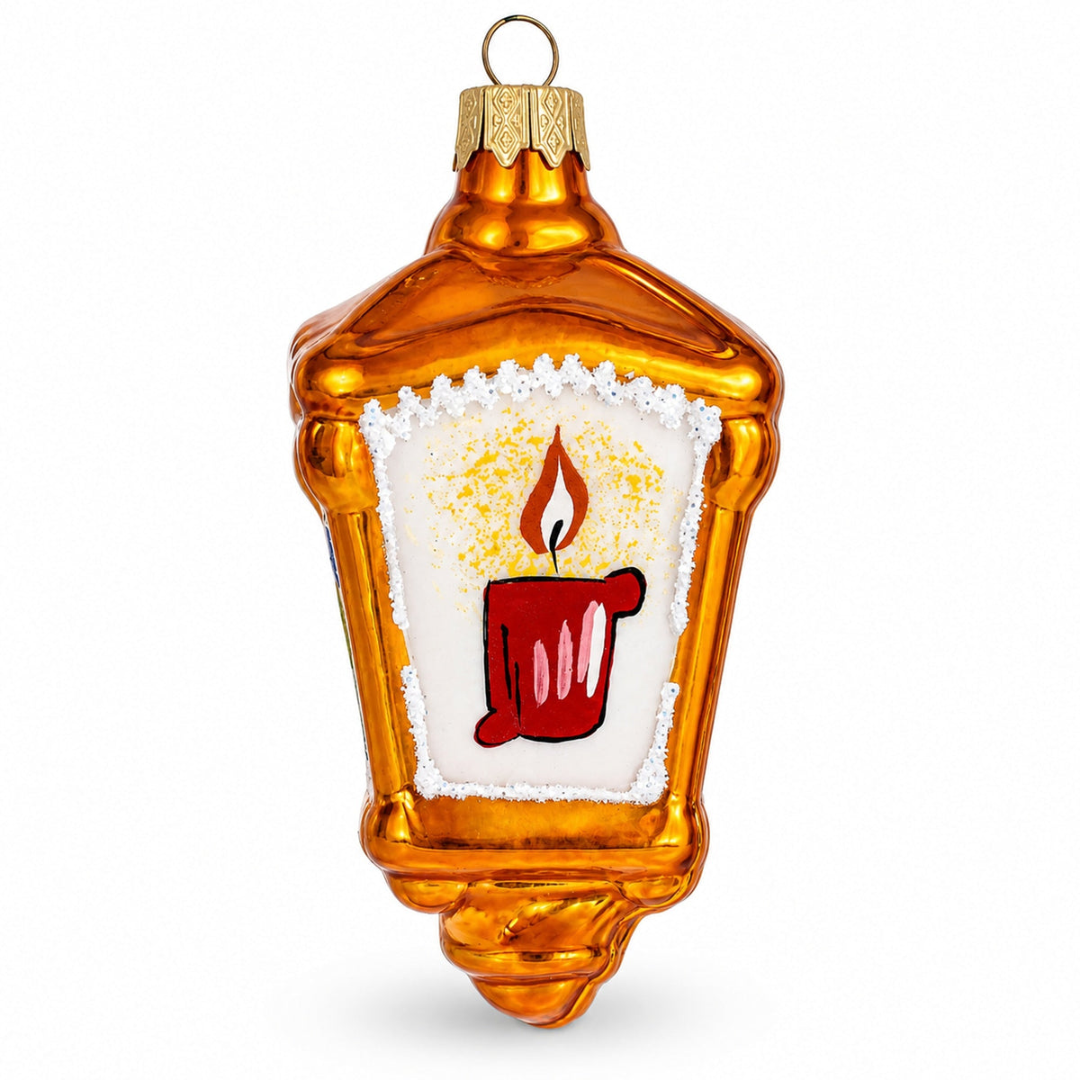 Lantern with Pine Branch Glass Christmas Ornament