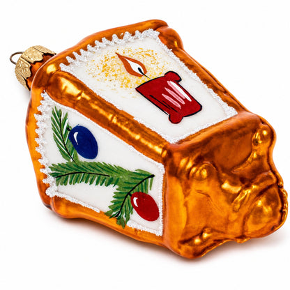 Lantern with Pine Branch Glass Christmas Ornament